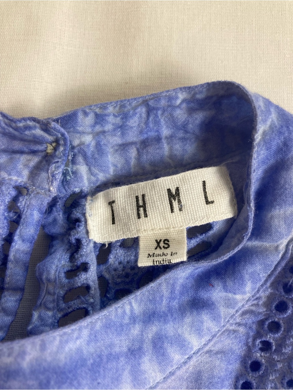 THML Cotton Eyelet Periwinkle Blue 3/4 Bell Sleeve Top Size XS - Picture 9 of 16